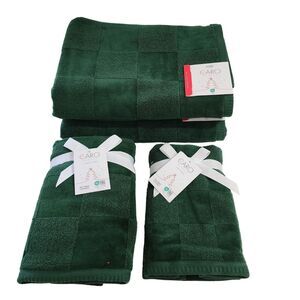 Caro‎ Home 6pc Dark Green Cotton Towel Set 2 Bath 2 Hand 2 Tip Super Absorbent